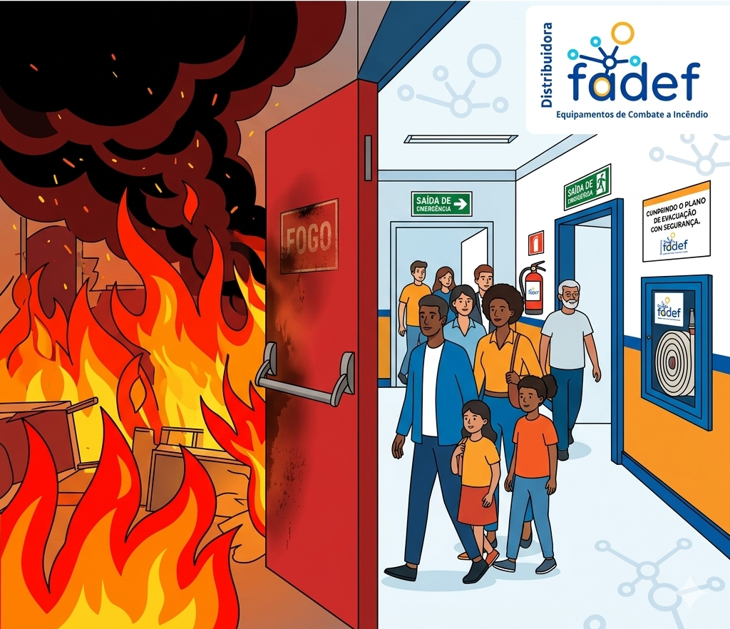 Ilustração vetorial mostrando fogo contido de um lado de uma porta vermelha